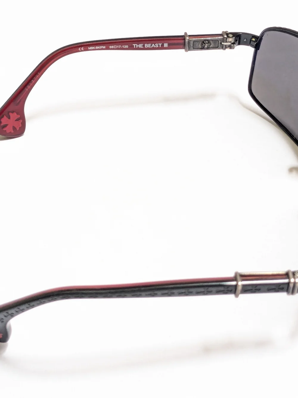 Chrome Hearts The Beast Sunglasses Black Red Aviator Gray Lens Cross